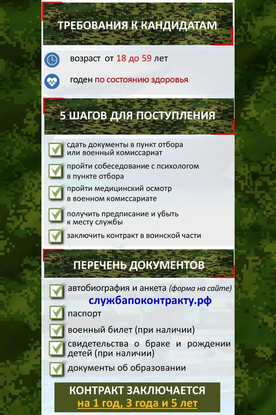 Возрастные требования: Кандидаты должны быть в возрасте от 18 до 40 лет. Возможны исключения в зависимости от вида военной профессии.