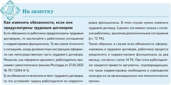 Изменение должностных обязанностей или должности