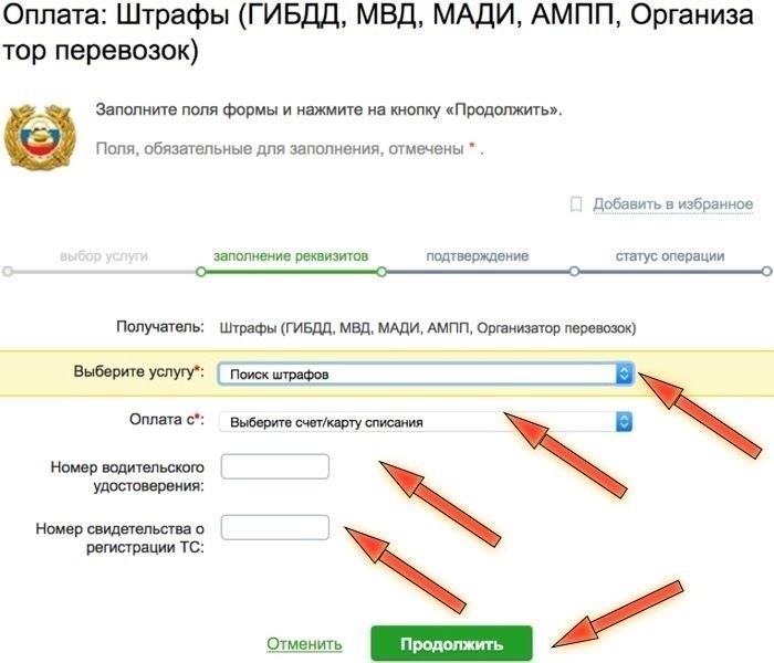 Ввод реквизитов штрафа и верификация