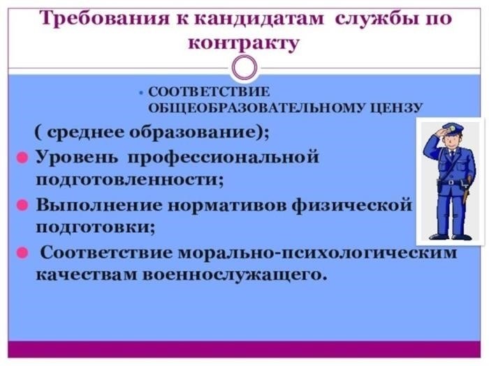 Требования к кандидатам на контрактную службу Совместимость с общеобразовательными цензами (среднее образование)