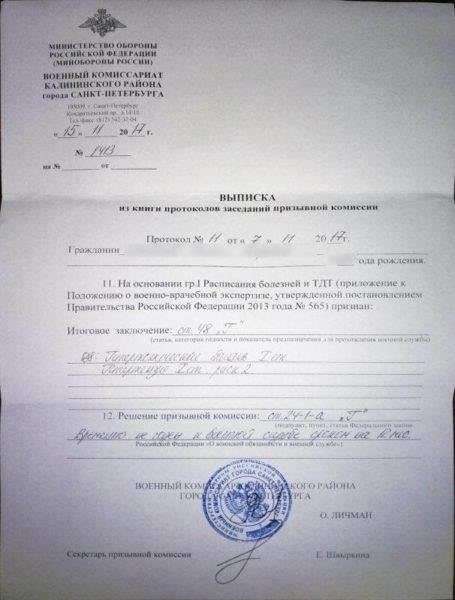 Получение копии решения призывной комиссии в военном комиссариате