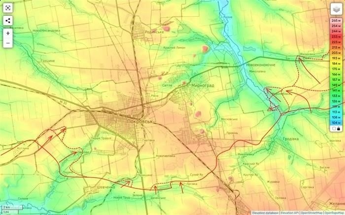 Геопространственная разбивка оси Новопавловки: зоны контроля сектора и активного взаимодействия